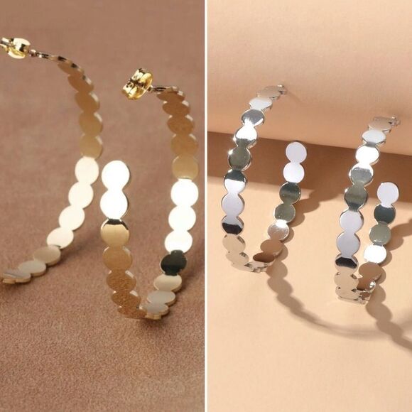 Elegant Gold and Silver Hoop Earrings (Bundle of 2) - Picture 5 of 13